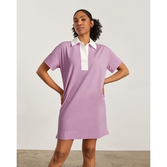 Everlane Medium The Organic Cotton Polo Mini Shirt Dress Purple Short Sleeve New - Picture 1 of 15